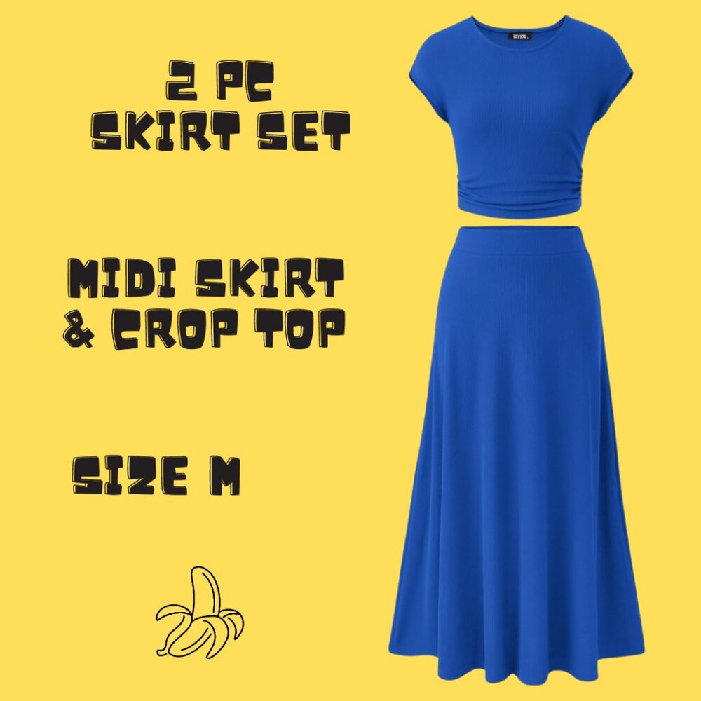 🟡 Two Piece Skirt Set | Midi Skirt & Crop Top | Size M | Blue  🟡
